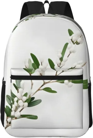 White Wild Green Twig Travel Laptops Backpack For Women Men,Casual Work Bag 17inch Backpacks For Hiking Business