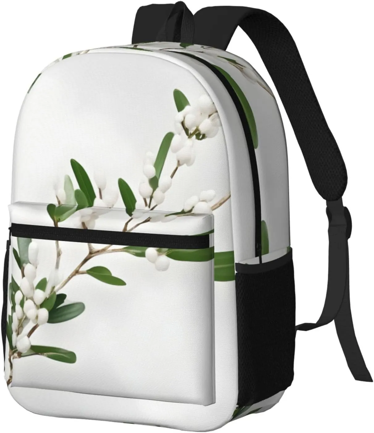 White Wild Green Twig Travel Laptops Backpack For Women Men,Casual Work Bag 17inch Backpacks For Hiking Business