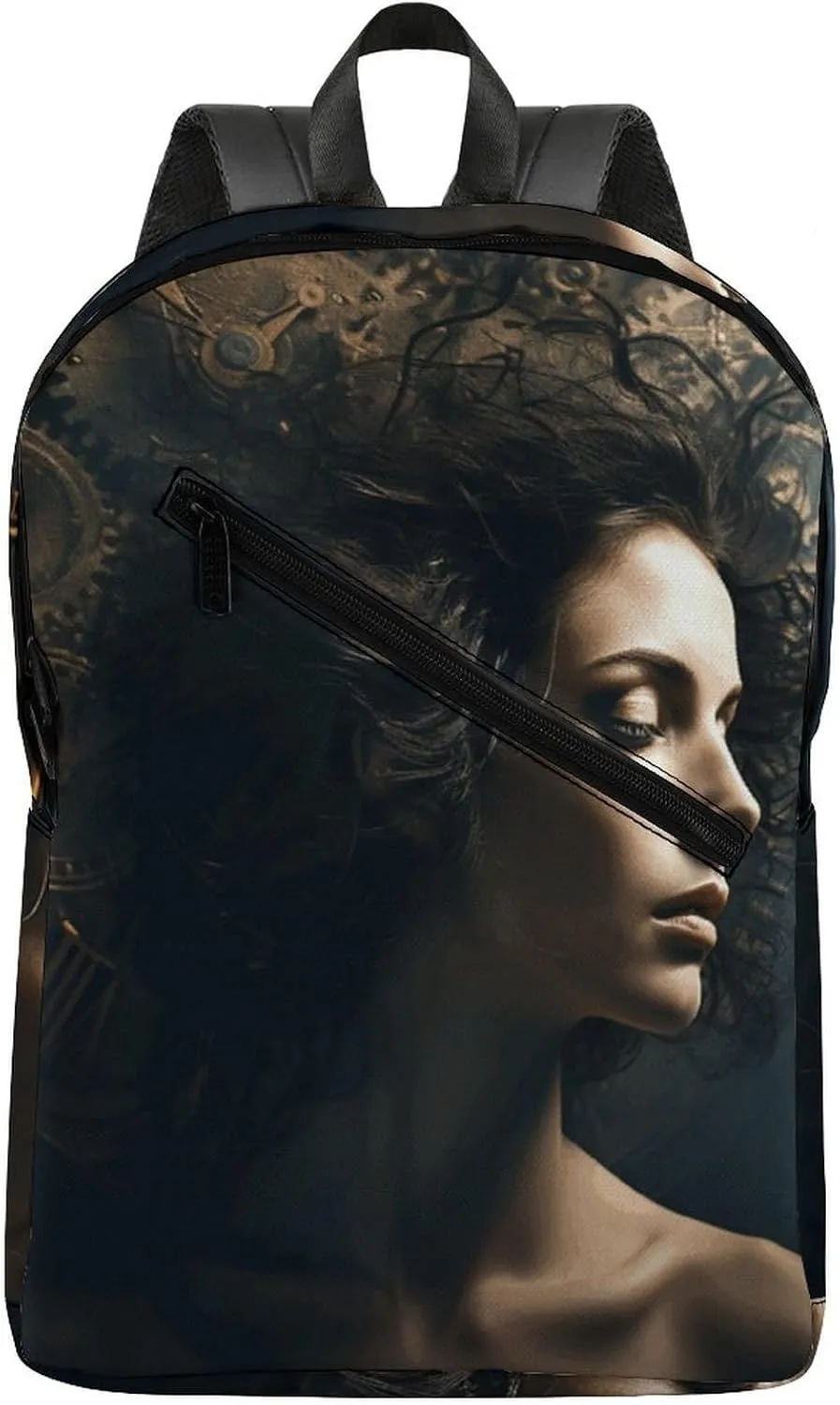 Woman Behind Old Clock Travel Backpack for Women Men 2 Compartment Laptop Backpacks Laptop Bag Casual Daypack