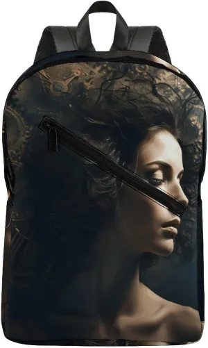 Woman Behind Old Clock Travel Backpack for Women Men 2 Compartment Laptop Backpacks Laptop Bag Casual Daypack