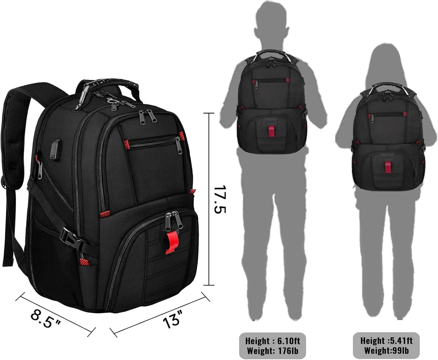 YOREPEK Travel Backpack, Extra Large 50L Laptop Backpacks for Men Women, Water Resistant College Backpacks Airline Approved Business Work Bag with USB Charging Port Fits 17 Inch Computer, Black