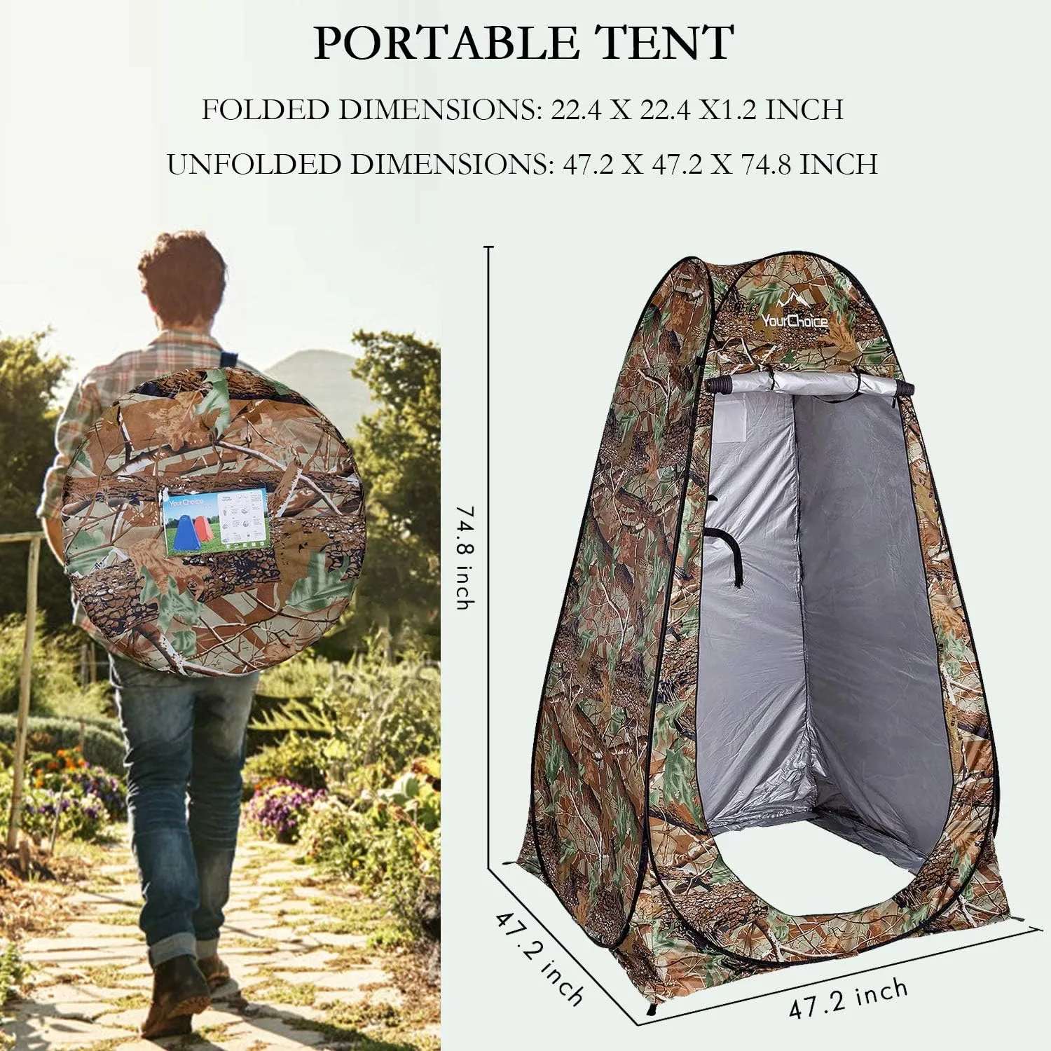 Your Choice Pop Up Privacy Shower Tent - Portable Changing Tent for Camping, Beach & Hiking - 6.2FT Lightweight with Carry Bag, Quick Setup & Full Coverage