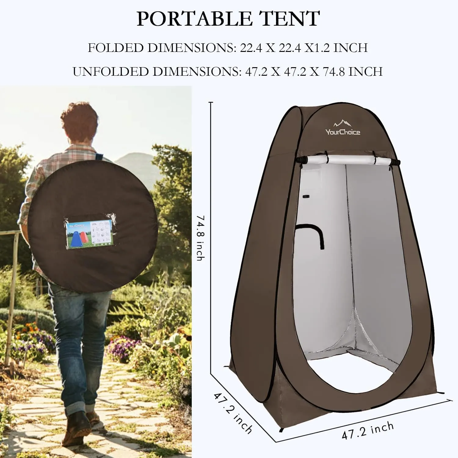 Your Choice Pop Up Privacy Shower Tent - Portable Changing Tent for Camping, Beach & Hiking - 6.2FT Lightweight with Carry Bag, Quick Setup & Full Coverage
